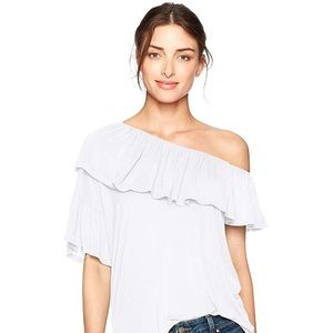 PAIGE Pax One-Shoulder Ruffle Jersey Top medium